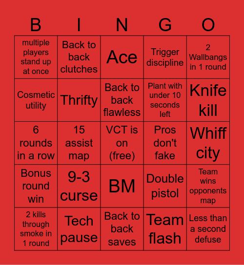 VCT Bingo Card