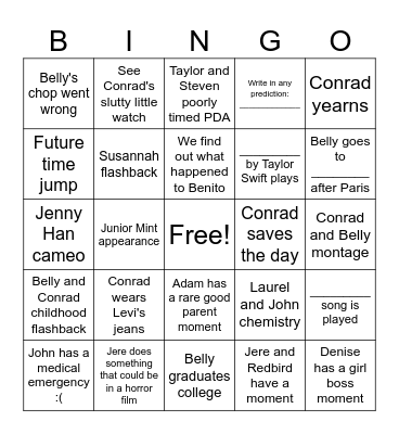 TSITP Finale Bingo Card