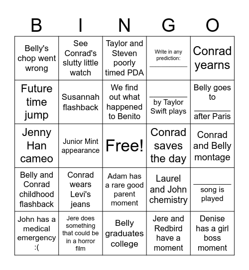 TSITP Finale Bingo Card