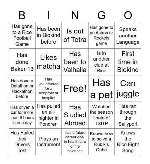 Biokind GBM Bingo Card