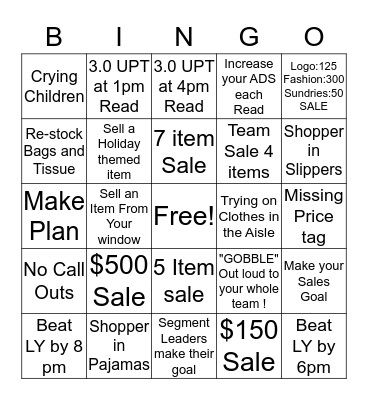 Thanksgiving Bingo Card
