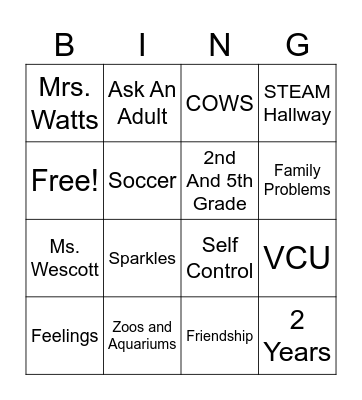 Get To Know Your Counselor Bingo Card