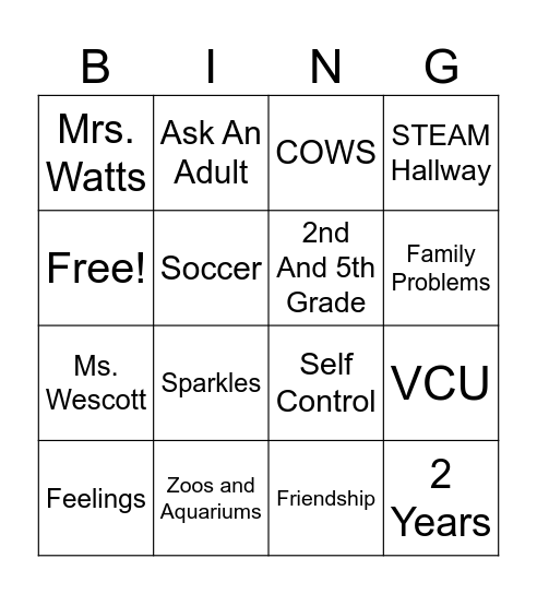 Get To Know Your Counselor Bingo Card