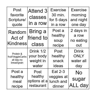 Healthy Holidays Bingo Card