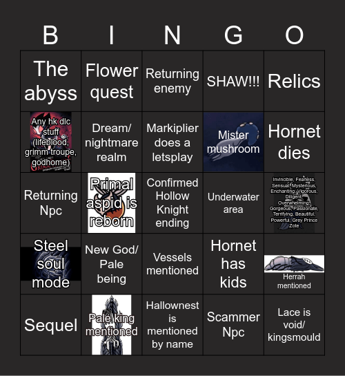 Silksong bingo Card