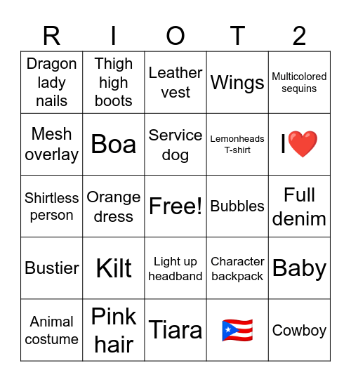 RiotFest25-2 Bingo Card