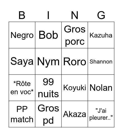 Untitled Bingo Card