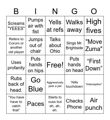 Husband Watching Football Bingo Card