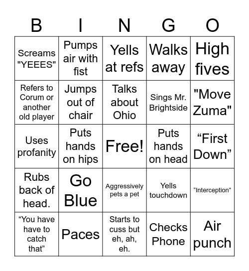 Husband Watching Football Bingo Card