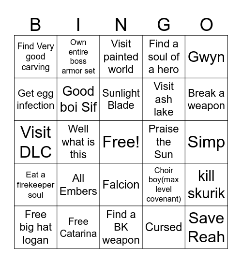 Dark souls 1 challenge Bingo Card