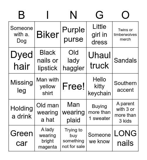 Garage sale bingo Card
