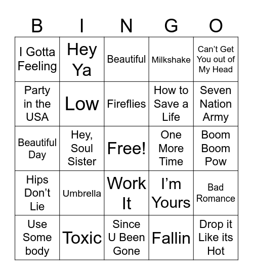 2000s SINGO Bingo Card