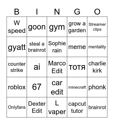 Tiktok for you page Bingo Card