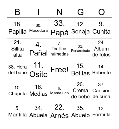 Baby Shower Pooh Bingo Card