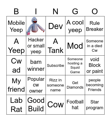 Yeeps Bingo Card