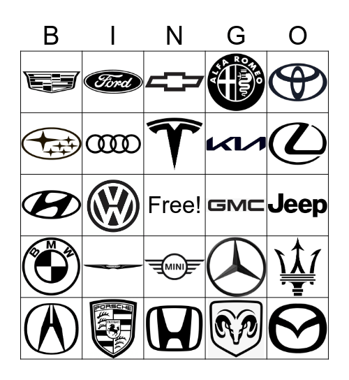 Car Logo Bingo! Bingo Card