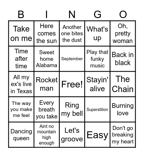 Musical Bingo Card