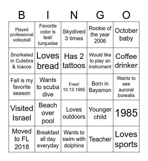 Cynthia is 40! Bingo Card