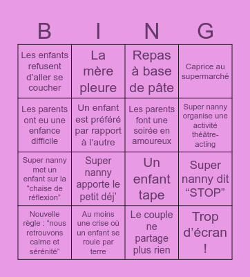 Super nanny Bingo Card
