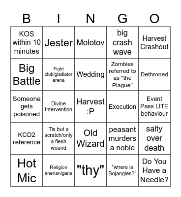 MEDIEVAL Bingo Card