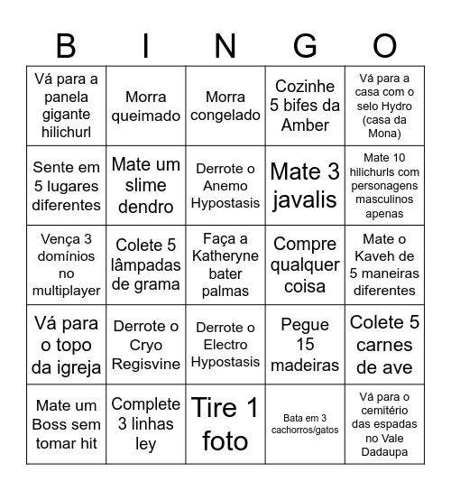 Genshin Lockout Bingo Card