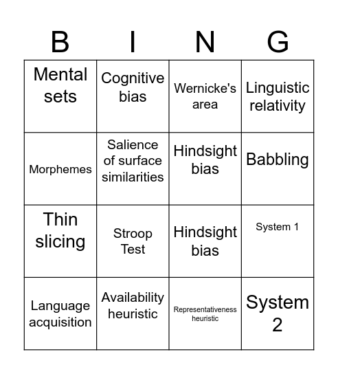 PSYC 105 Bingo Card