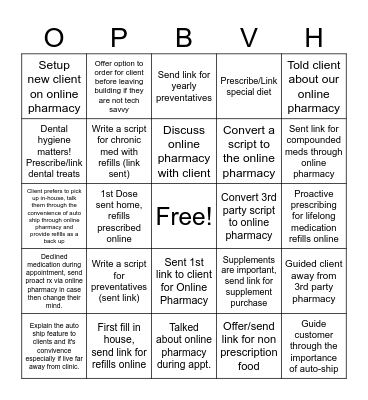 Online Pharmacy BVH Bingo Card