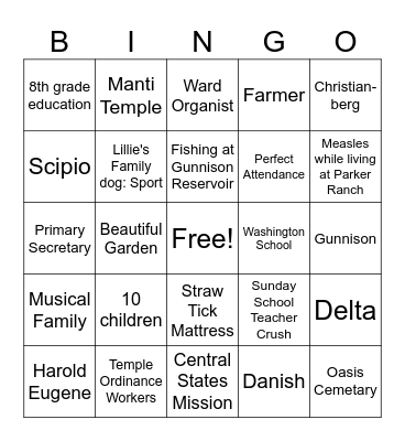 Eugene and Lillie Memmott Bingo Card