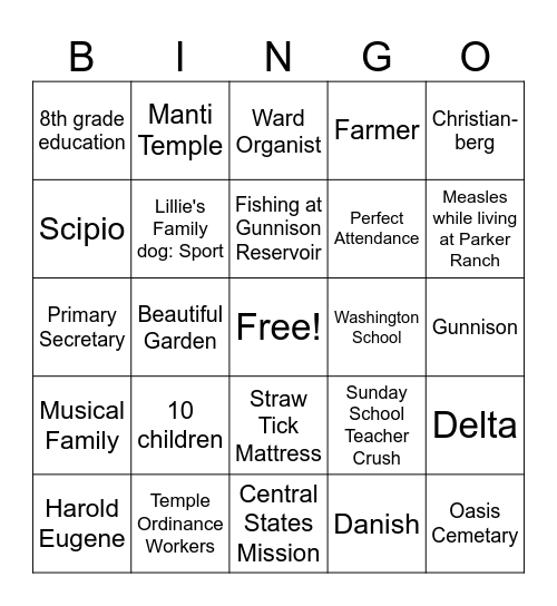 Eugene and Lillie Memmott Bingo Card