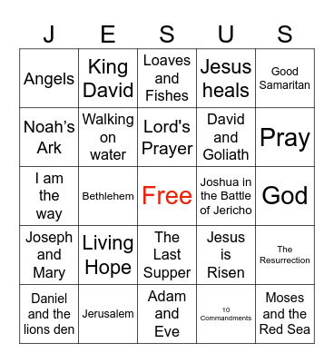 Sunday School Bingo Card