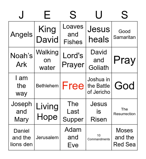 Sunday School Bingo Card