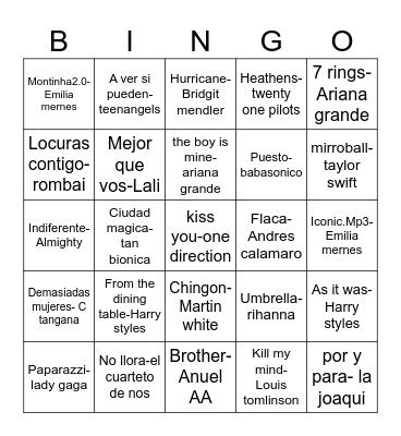 Canciones Bingo Card