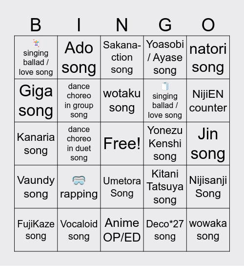 Krisis NightJam 3D Live Concert Bingo Card