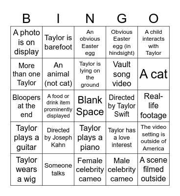 Bingo: Music Video Version Bingo Card
