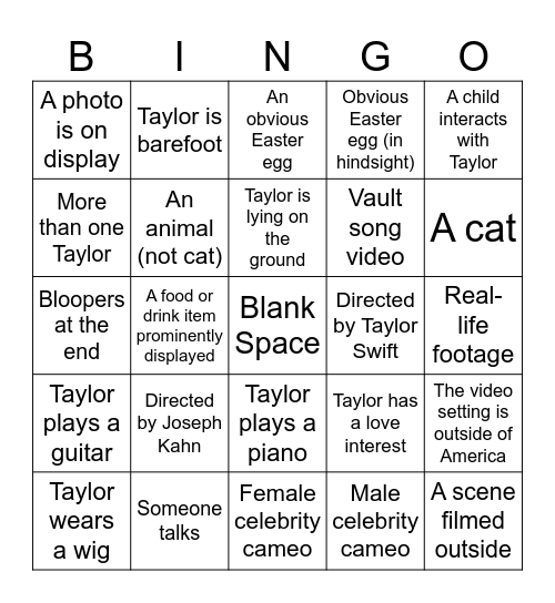 Bingo: Music Video Version Bingo Card