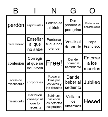 BINGO DE LA MISERICORDIA Bingo Card