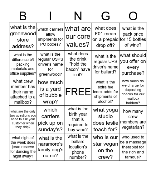 HOLIDAY CREW BINGO Card