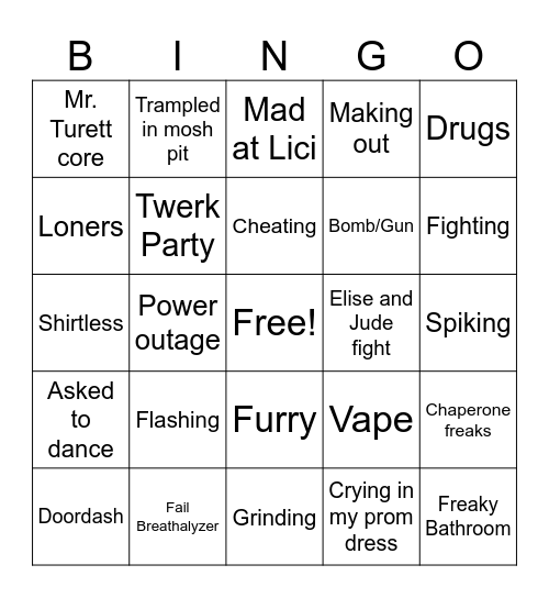 Hoco Bingo Card