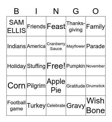 3SELL THANKSGIVING BINGO  Bingo Card