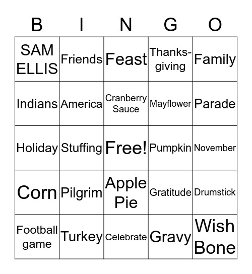 3SELL THANKSGIVING BINGO  Bingo Card