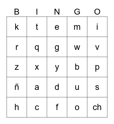 Spanish Alphabet  Bingo Card