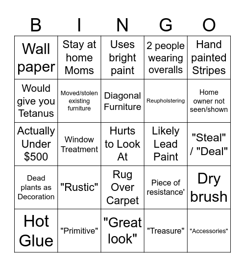 Decorating Cents Bingo Card