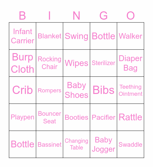 Athina’s Baby Shower Bingo Card