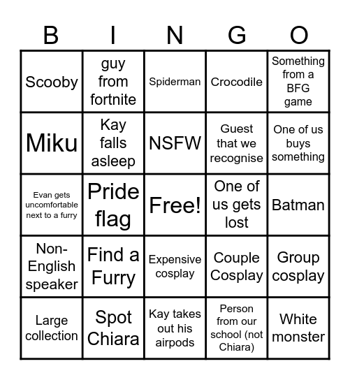 M Comic Con Bingo Card