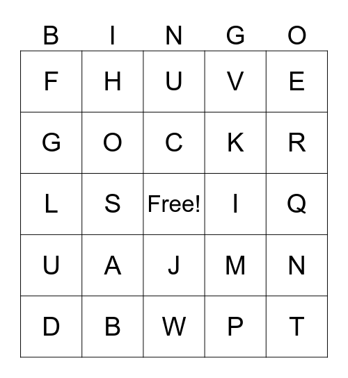 Seen Letters Bingo Card