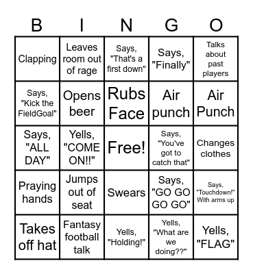 Husband Football BINGO Card