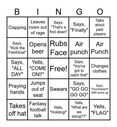 Husband Football BINGO Card