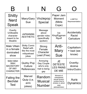 New Indie Animation Bingo Card