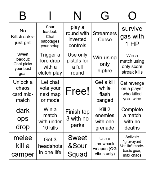 Call of duty Bingo Card