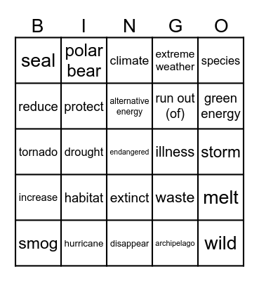 U8A Vocabulary Bingo Card